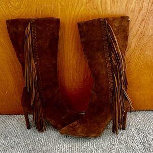 EUC Sam Edelman Fayette Fringed Suede Boots in Hazelnut